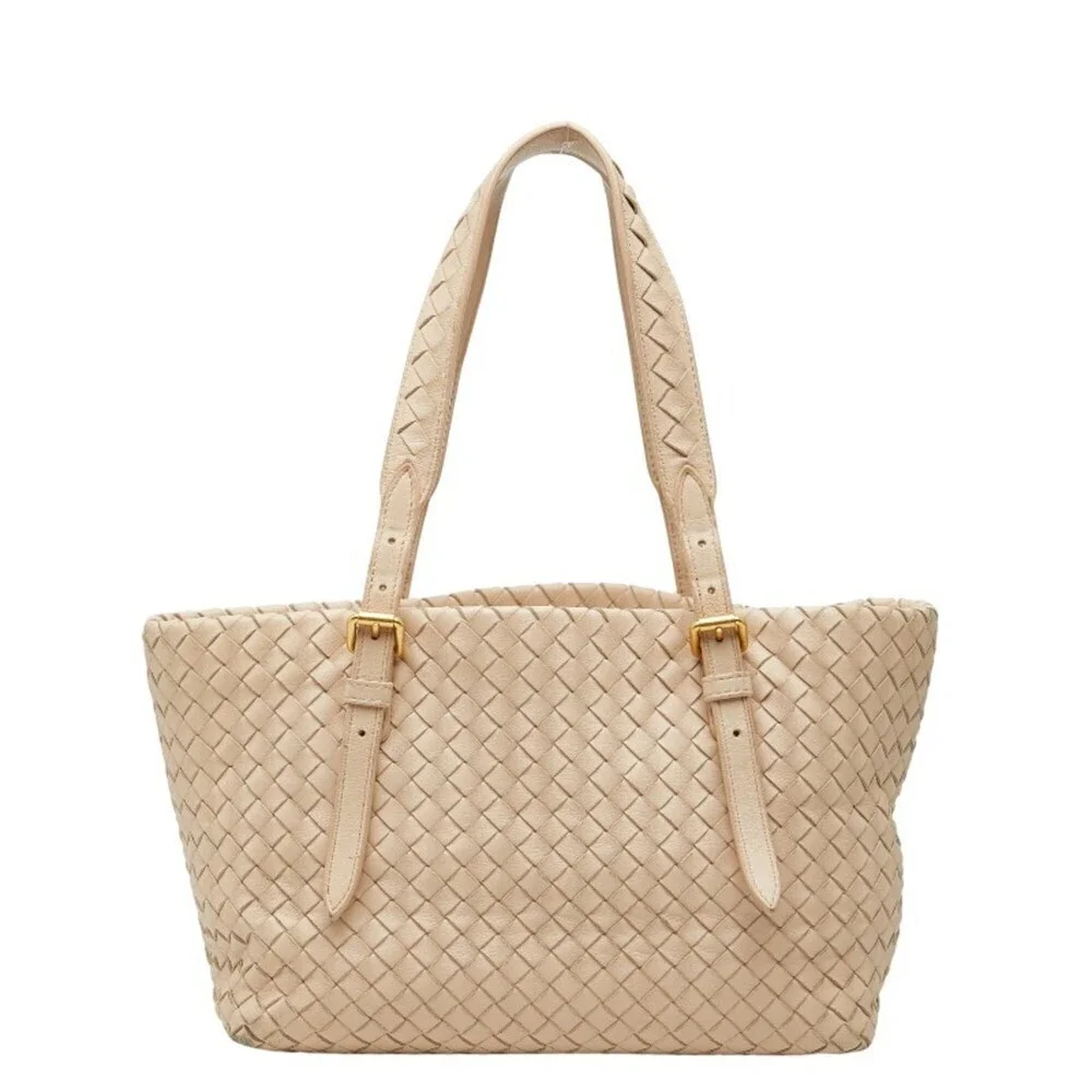 BOTTEGA VENETA Cream Leather Intrecciato Tote Bag
